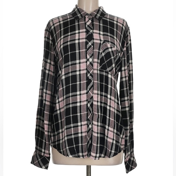 Rails Hunter Button Up Shirt in Onyx Rose Gold Plaid Women’s Medium - Picture 2 of 7